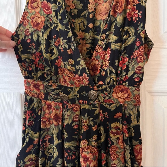90s Floral Midi Dress V Neck Pockets - Picture 3 of 6